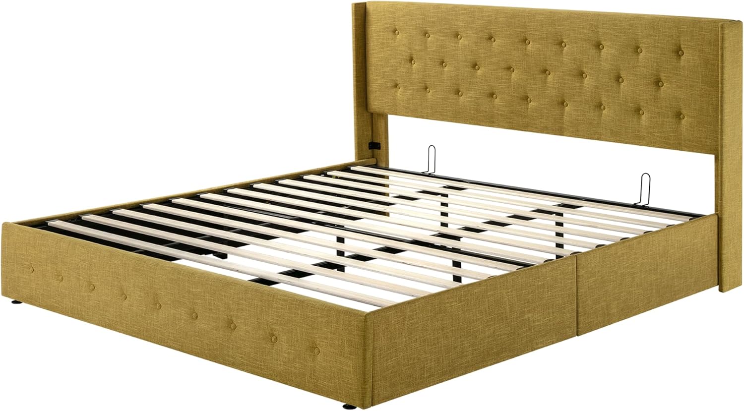 Allewie Queen Size Lift Up Storage Bed Modern Wingback Headboard Hydraulic Support