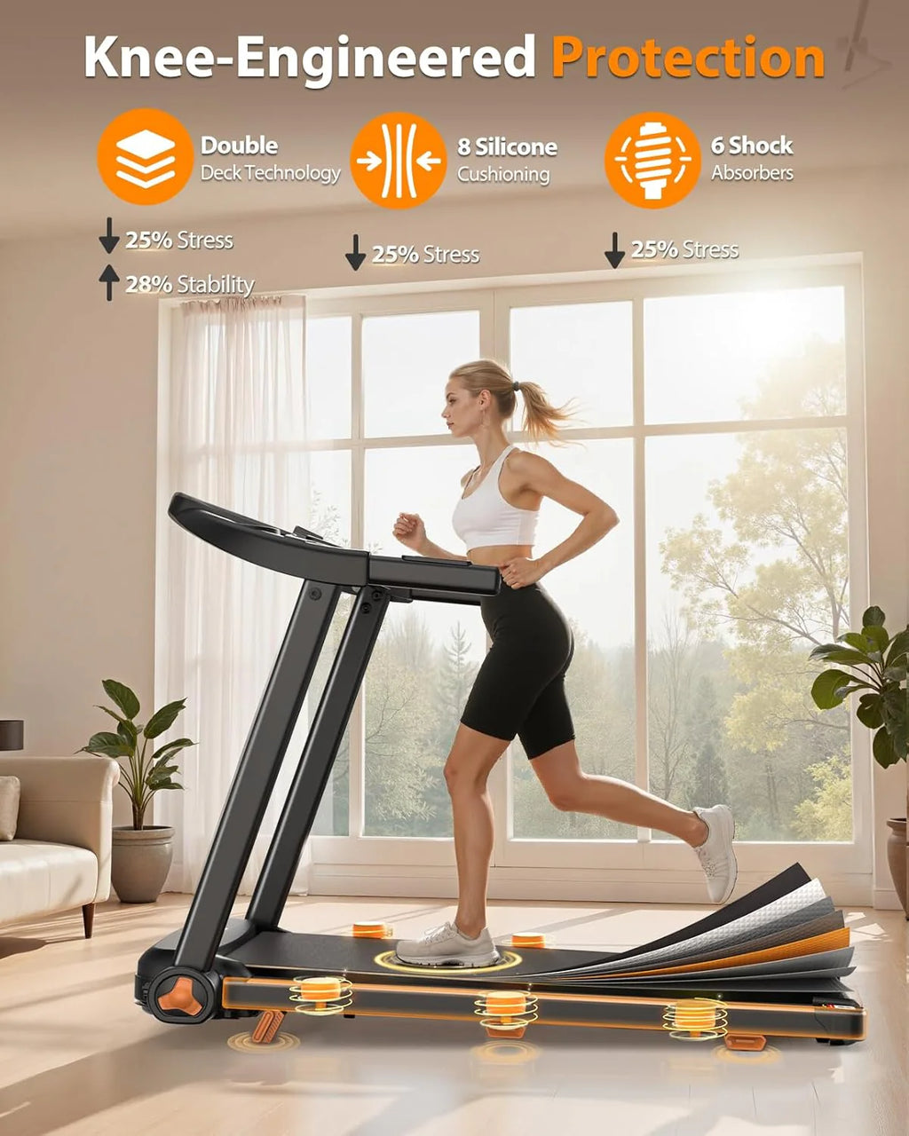 Foldable Treadmill for Home with Incline Extra Large Dual LED Screen Home Office Treadmills