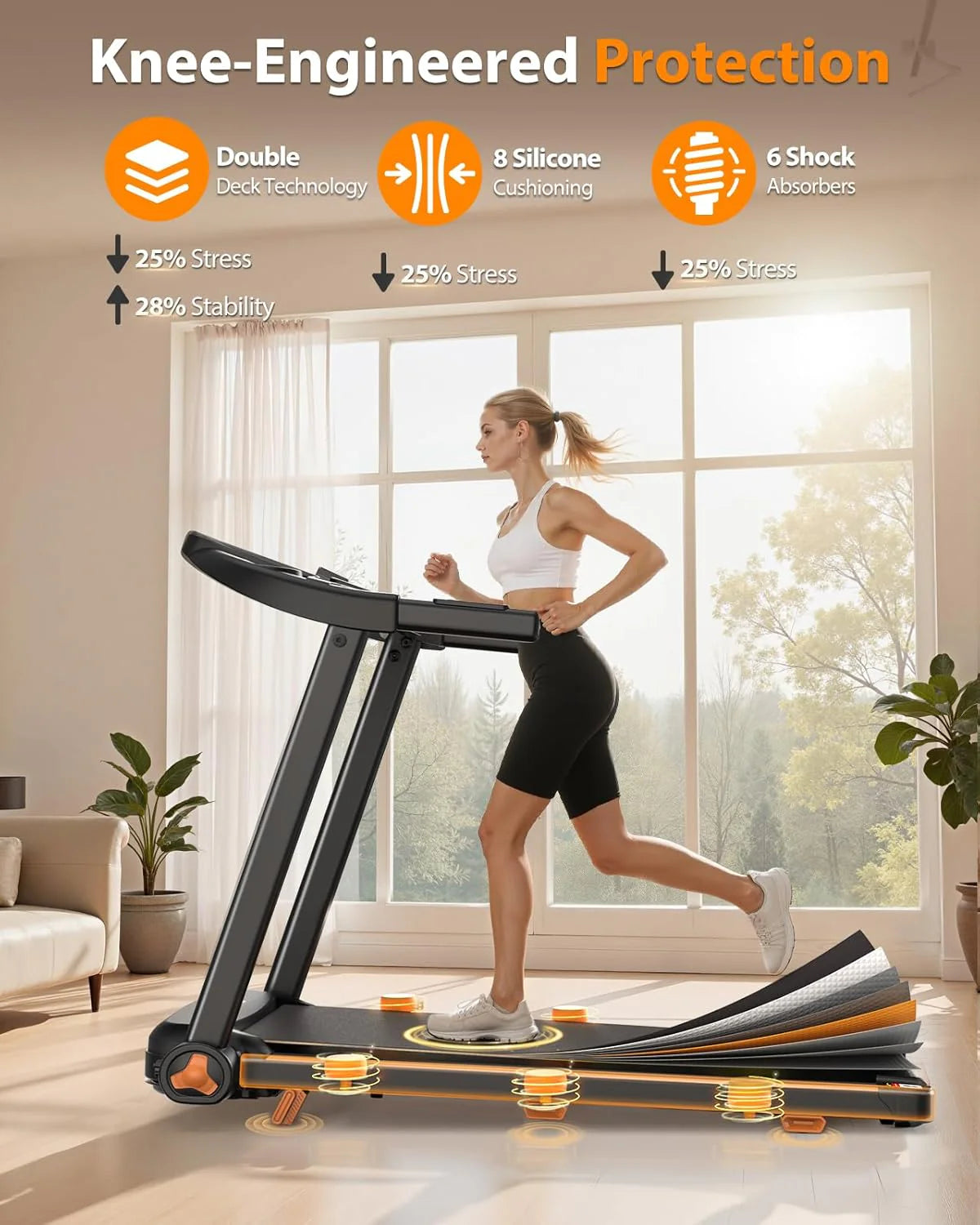 Foldable Treadmill for Home with Incline Extra Large Dual LED Screen Home Office Treadmills