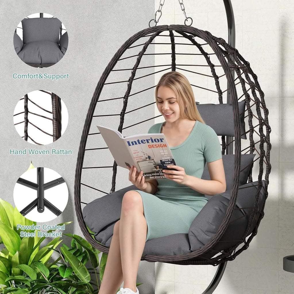 Hanging Egg Chair with Stand Swinging Egg Chair Outdoor Hanging Basket Chair with Cushion