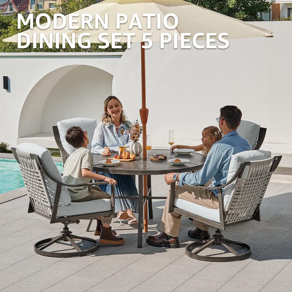 NATURAL EXPRESSIONS 5-Piece Outdoor Patio Dining Set 4pcs Patio Swivel Rocking Chairs