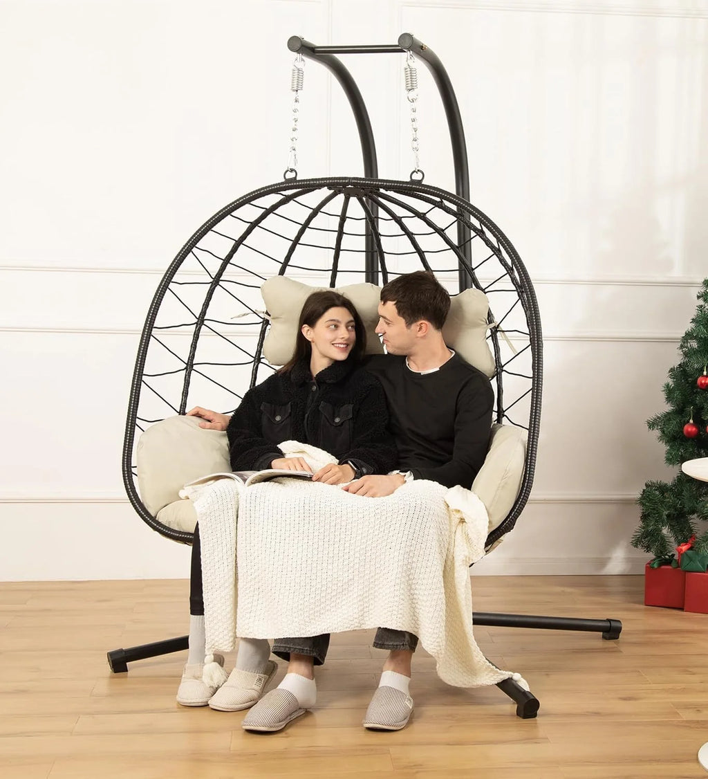 Double Egg Chair Hammock Swing Chair Foldable Hanging Loveseat UV Resistant Cushions