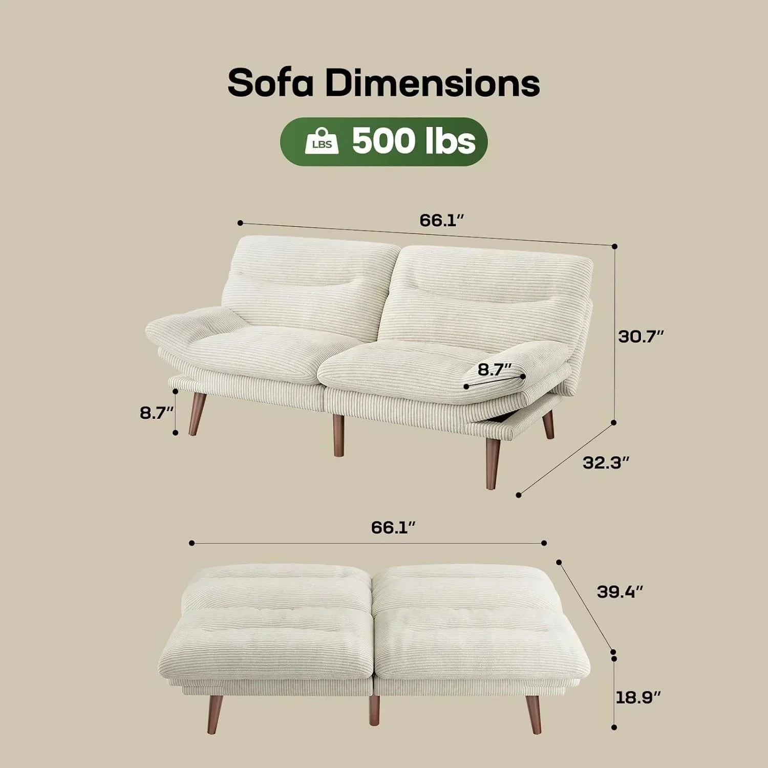 Futon Sofa Bed Futon Sofa Adjustable Back Armrests Converts to Small Sleeper Sofa Bed