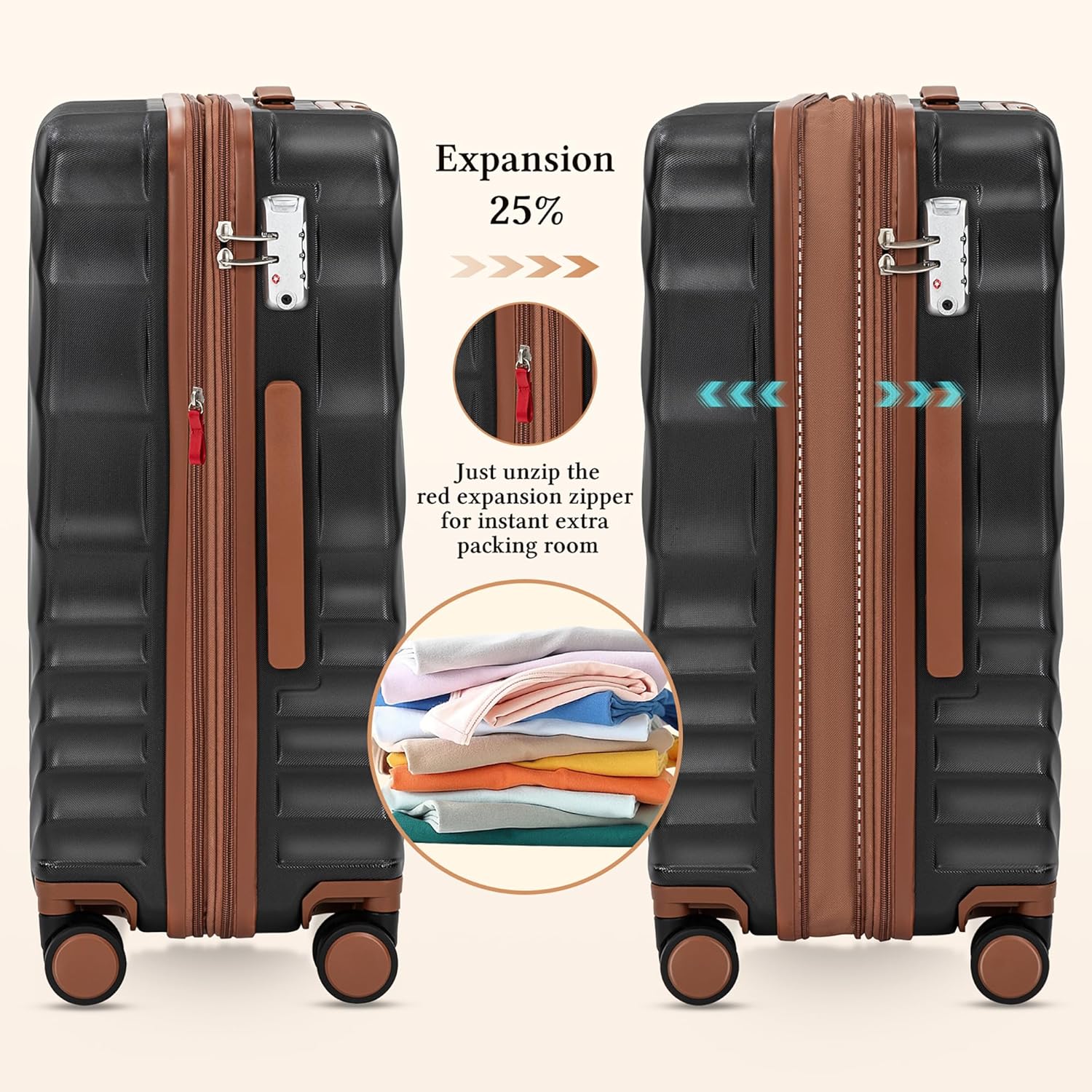 5 piece luggage set expandable suitcase 22x14x9 aviation certified durable waterproof travel set