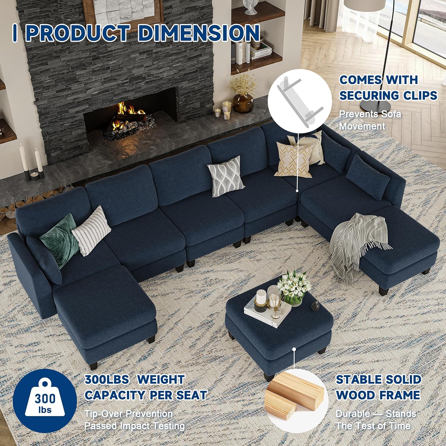 Modular Sectional Sof Convertible U Shaped Sofa Couch with High Density Memory Foam