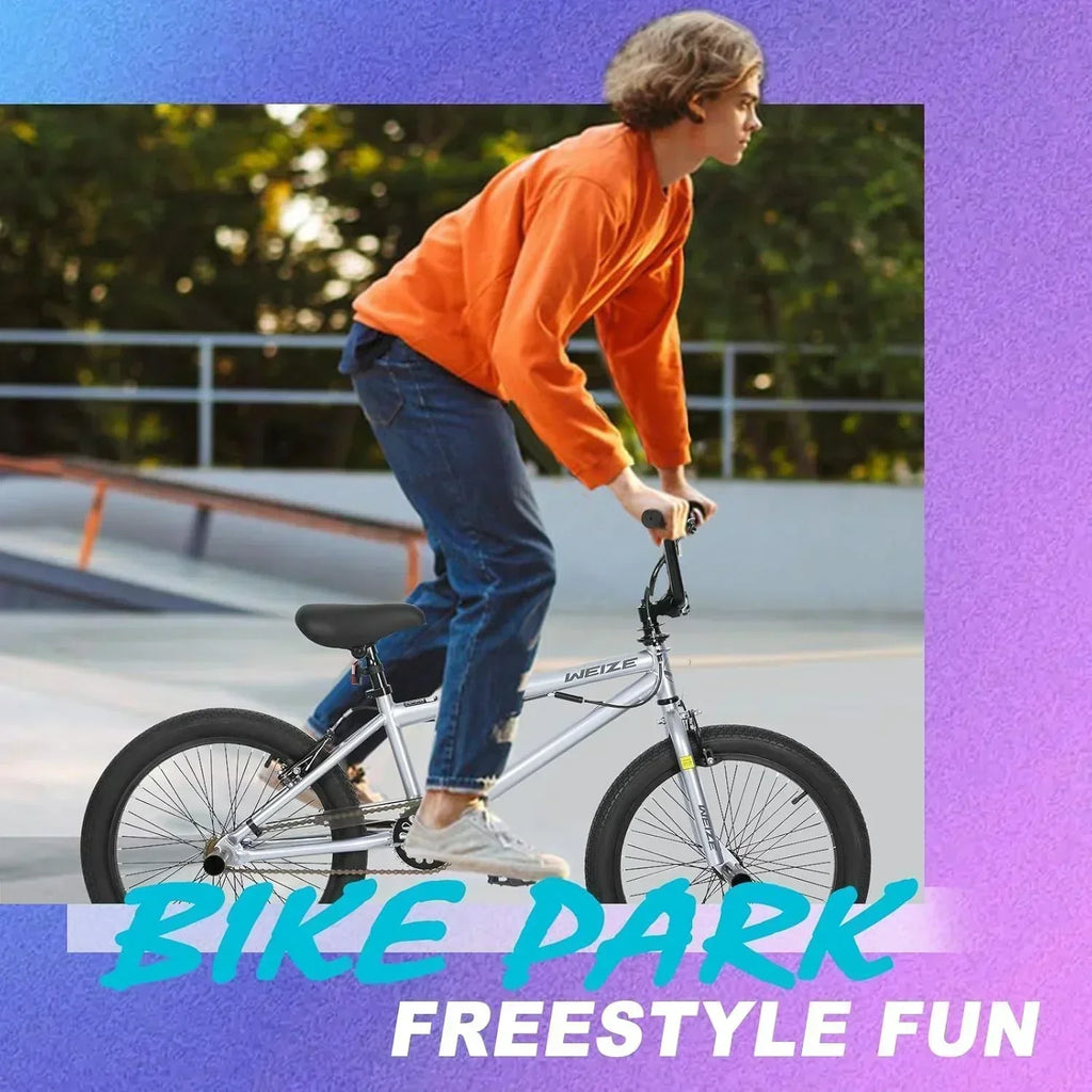WEIZE Freestyle BMX Bicycle 20 Inch Stunt Bike for Kids and Adults Men and Women High Strength