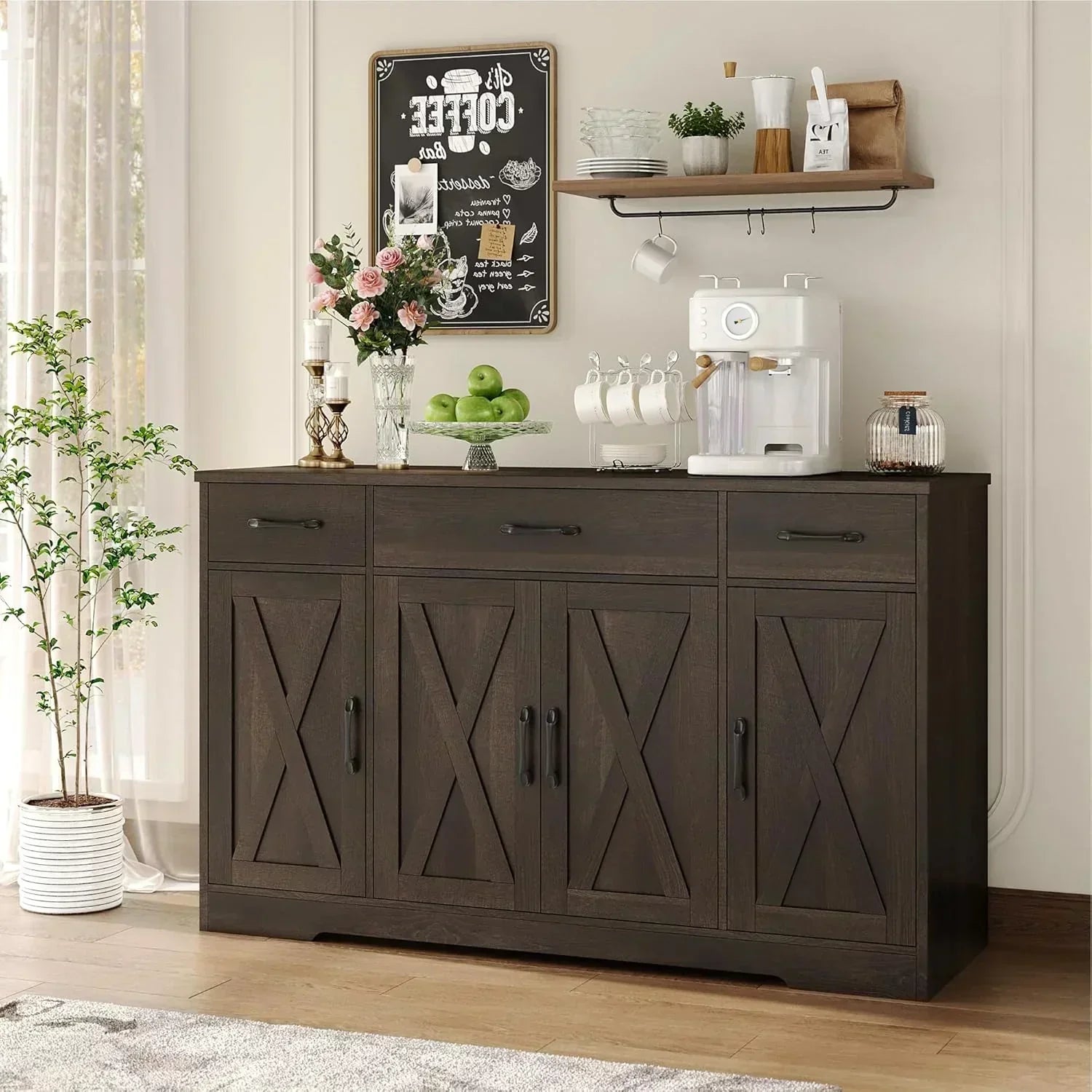 Sideboard with drawers large 55-inch sideboard modern farmhouse wood kitchen dining table