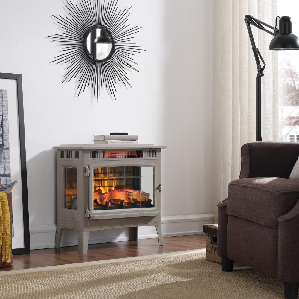 Freestanding Electric Fireplace Stove Heater with 3D Flame Effect for 1000 Sq. Ft