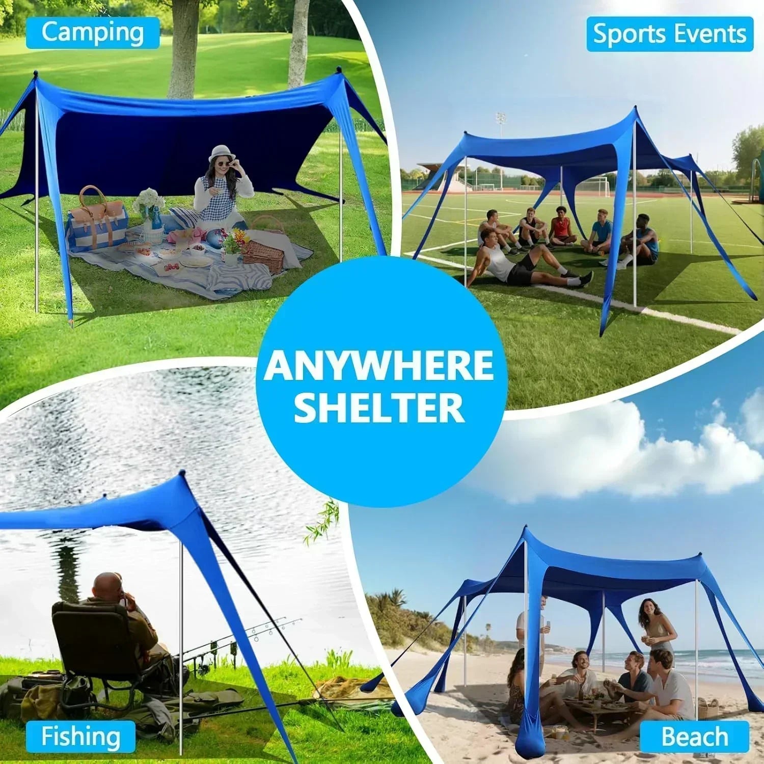 Beach Tent Sun Shelter 10 x 10 FT Beach Canopy Tent Sun Shade Heavy Duty UPF50+ Beach Tent
