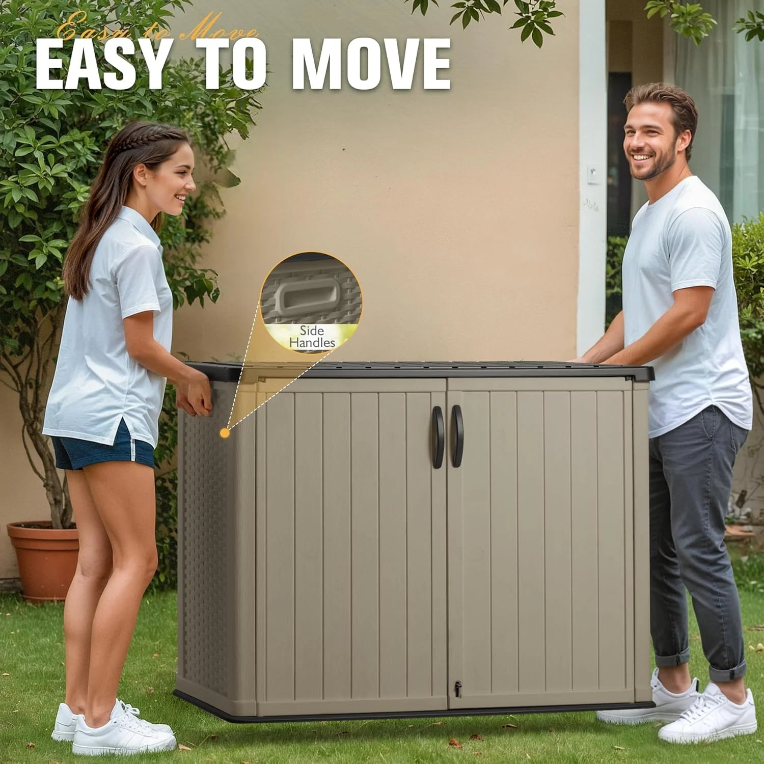 Greesum Outdoor Horizontal Storage Shed 27 Cu.ft Resin Large Storage Box for Garden Patio