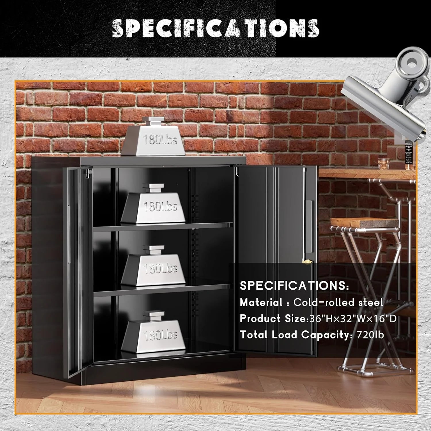 Greenvelly Metal Storage Cabinet, 72 Black Locking Metal Cabinet with 2 Doors and 4 Adjustable Shelves, Lockable Garage Storage Cabinets for Home Office, Garage, Kitchen, Living Room