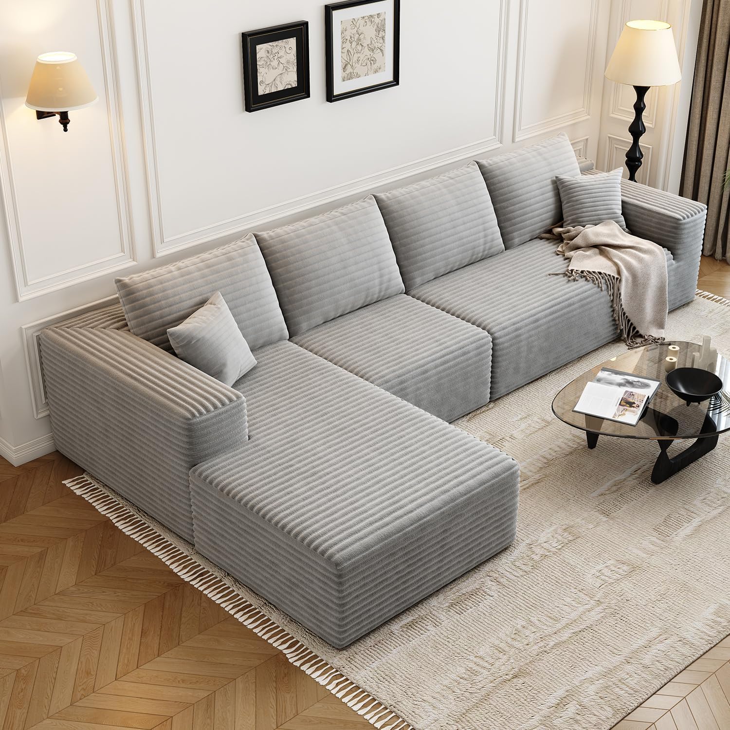 107.5 Cloud Modular Sectional Sofa Couch with L-Shape Chaise,Modern Minimalist Upholstered Couches
