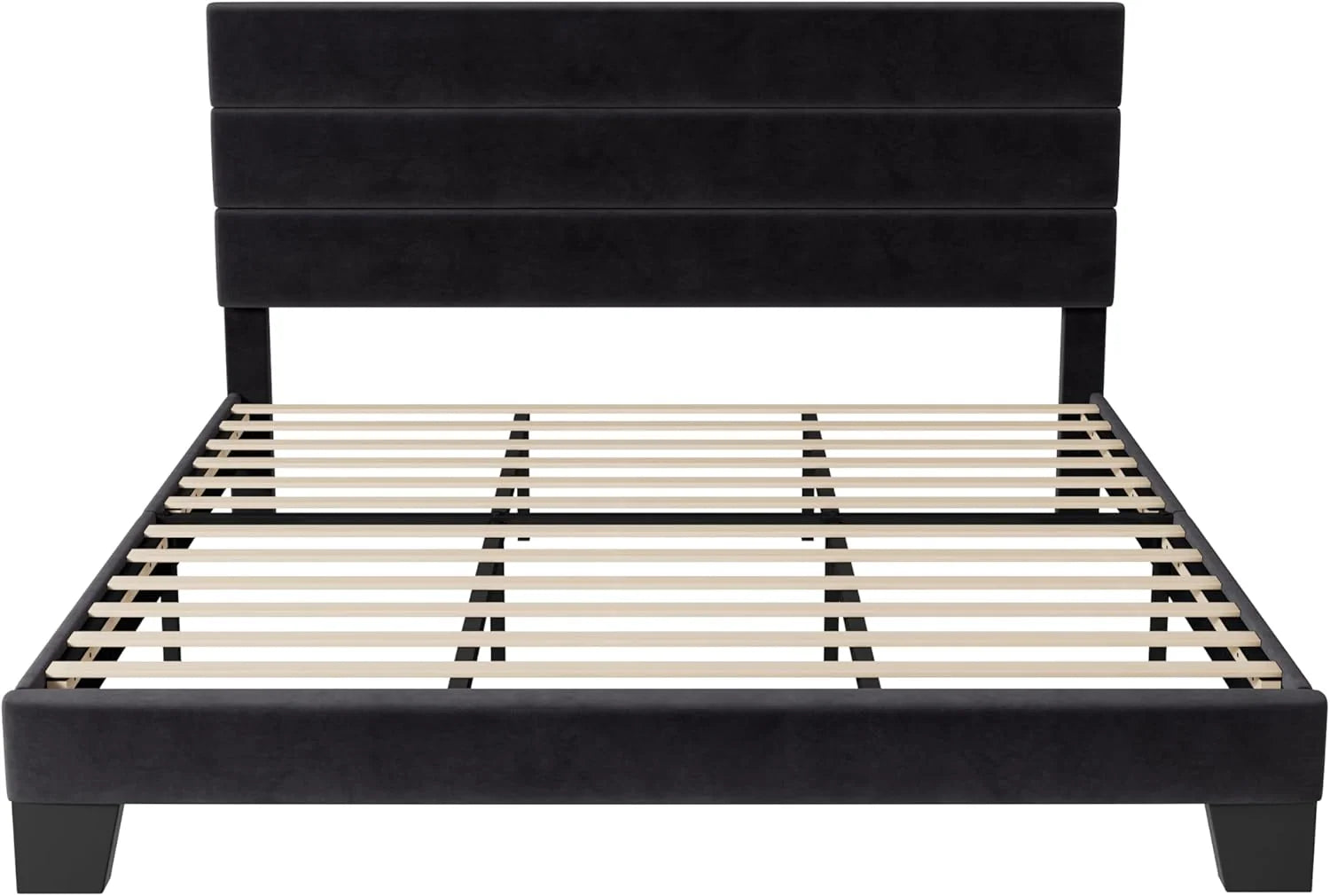 Allewie Queen Size Platform Bed Frame Fabric Upholstered Headboard Wooden Slats Support