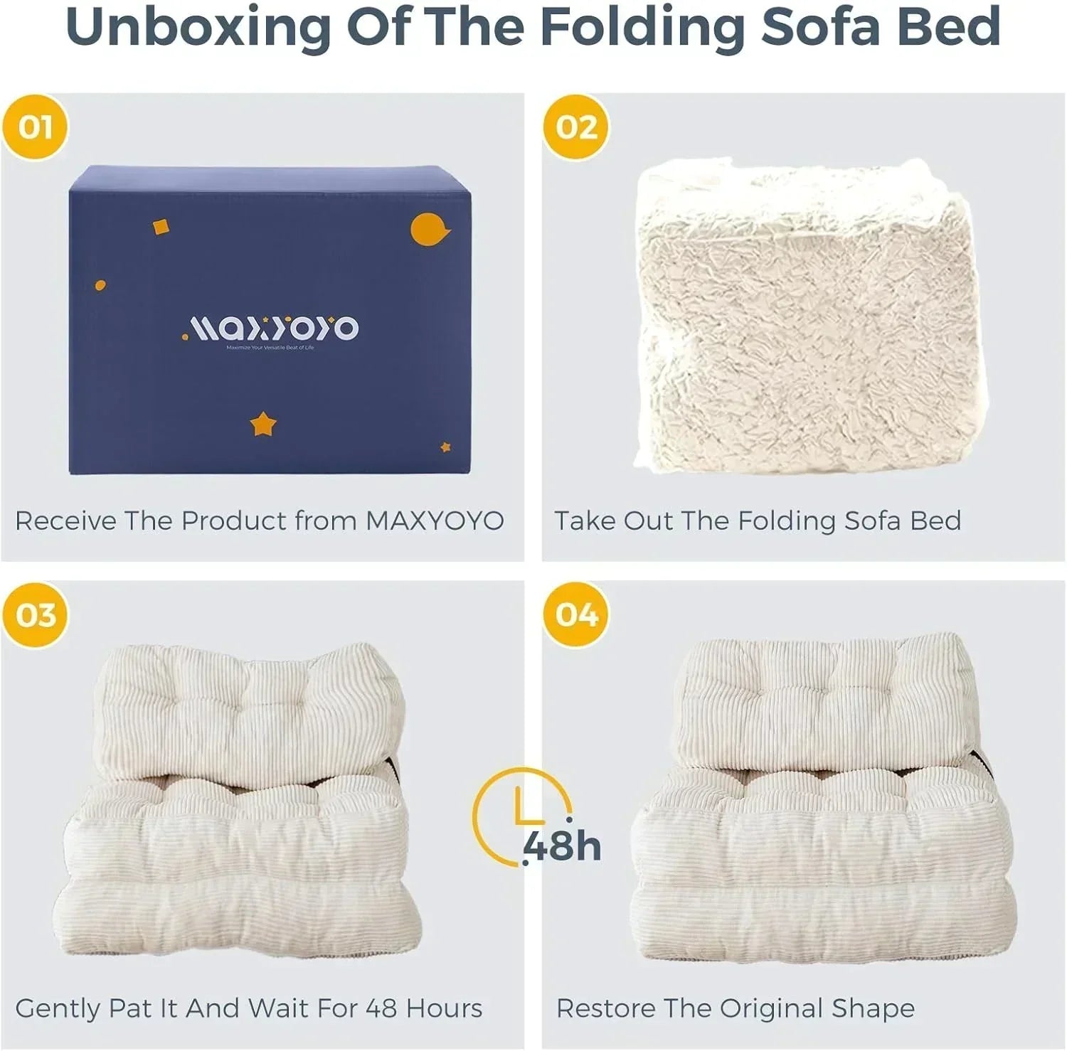 MAXYOYO Folding Sofa Bed Convertible Sleeper Chair with Pillow Foldable Mattress with Back Support