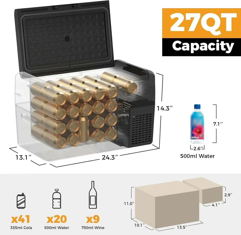 12V Refrigerator 21 Quart Portable Freezer 50 Hours Keep Cool Electric Cooler Car Refrigerator
