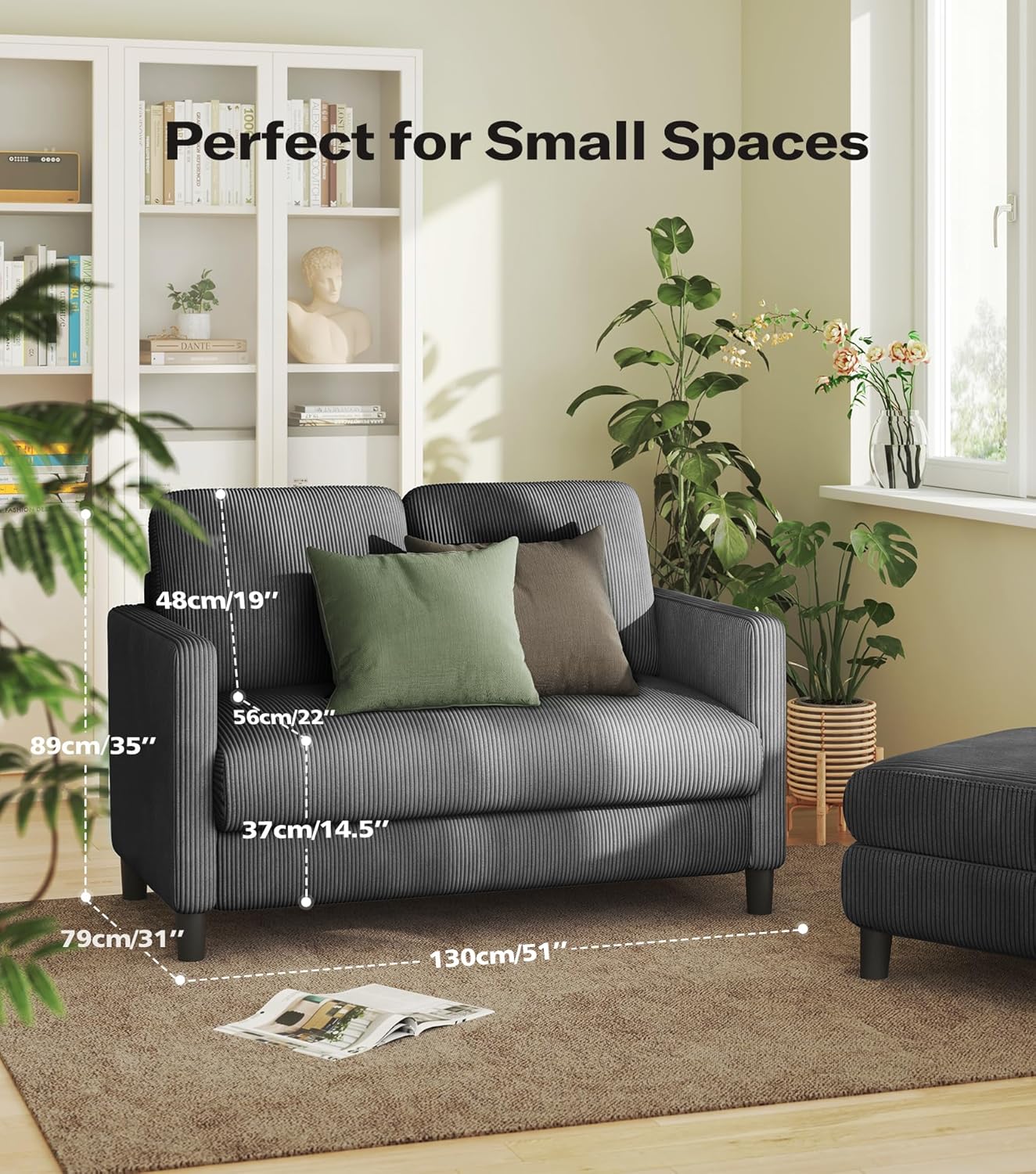 Loveseat Sofa 51 Love Seat Comfy Corduroy Small Loveseat Tool-Free Setup Couch