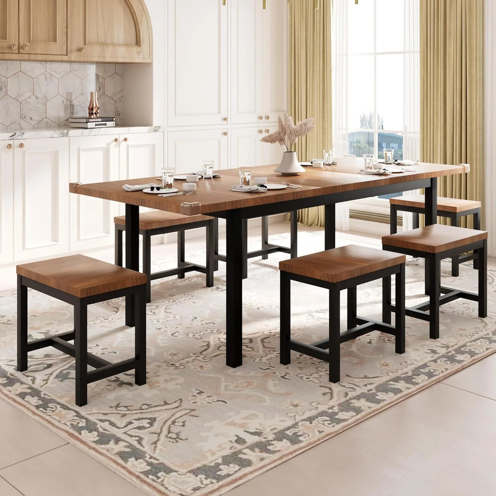 Feonase 5 Piece Dining Table Set for 4-8 People 63 Large Extendable Kitchen Table Set