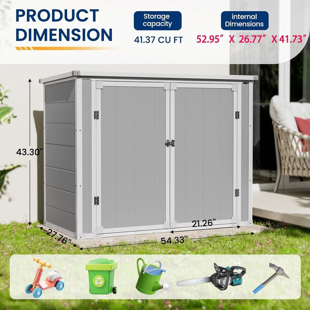 Amopatio 41 Cu Ft Horizontal Outdoor Storage Shed Resin Trash Can Storage Resin Shed