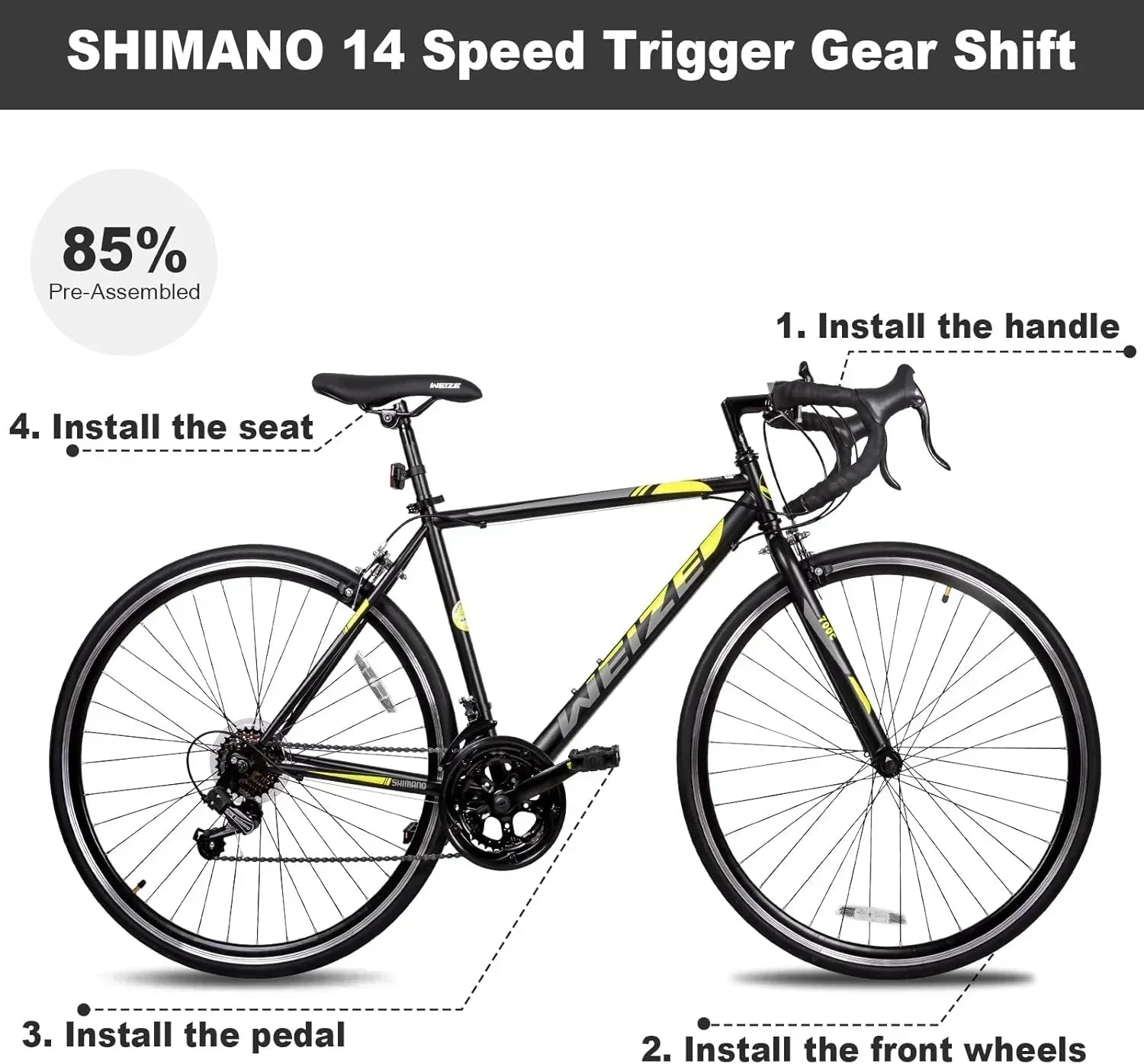 WEIZE Road Bike 700C Wheel City Commuter Bicycle Shimano 14 Speed Drop Bar Racing Adult Bike