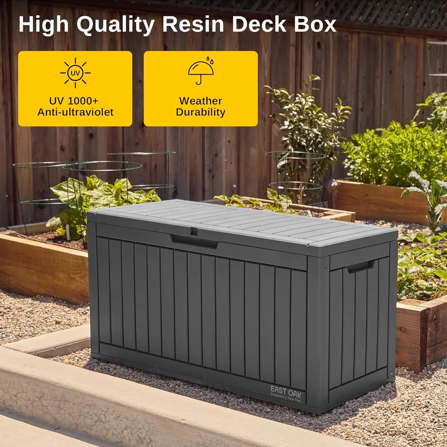 EAST OAK Outdoor Storage Box, 60 Gallon Deck Box Indoor and Outdoor Use, Waterproof Resin Storage Bin