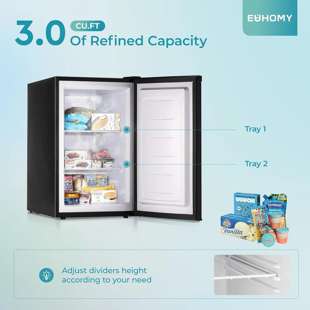 Upright freezer, 3.0Cubic Feet, Single Door Compact Mini Freezer with Reversible Door Small freezer for Home/Dorms/Apartment/Office