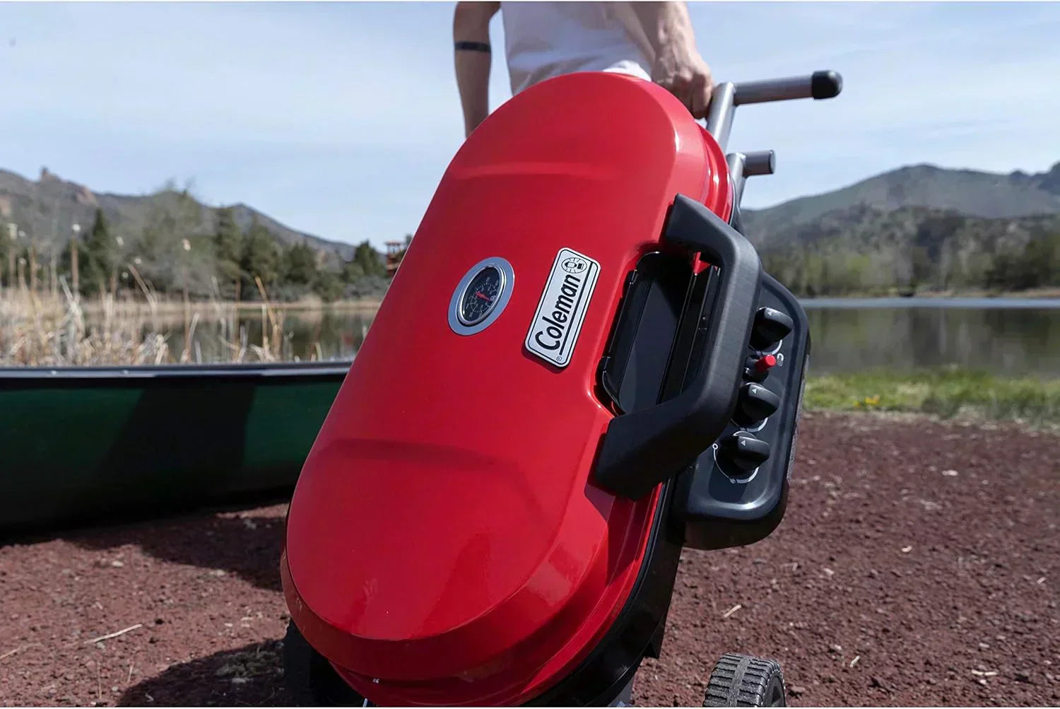 RoadTrip 285 Portable Stand-Up Propane Grill with 3 Adjustable Burners Instastart Ignition 20,000 BTUs