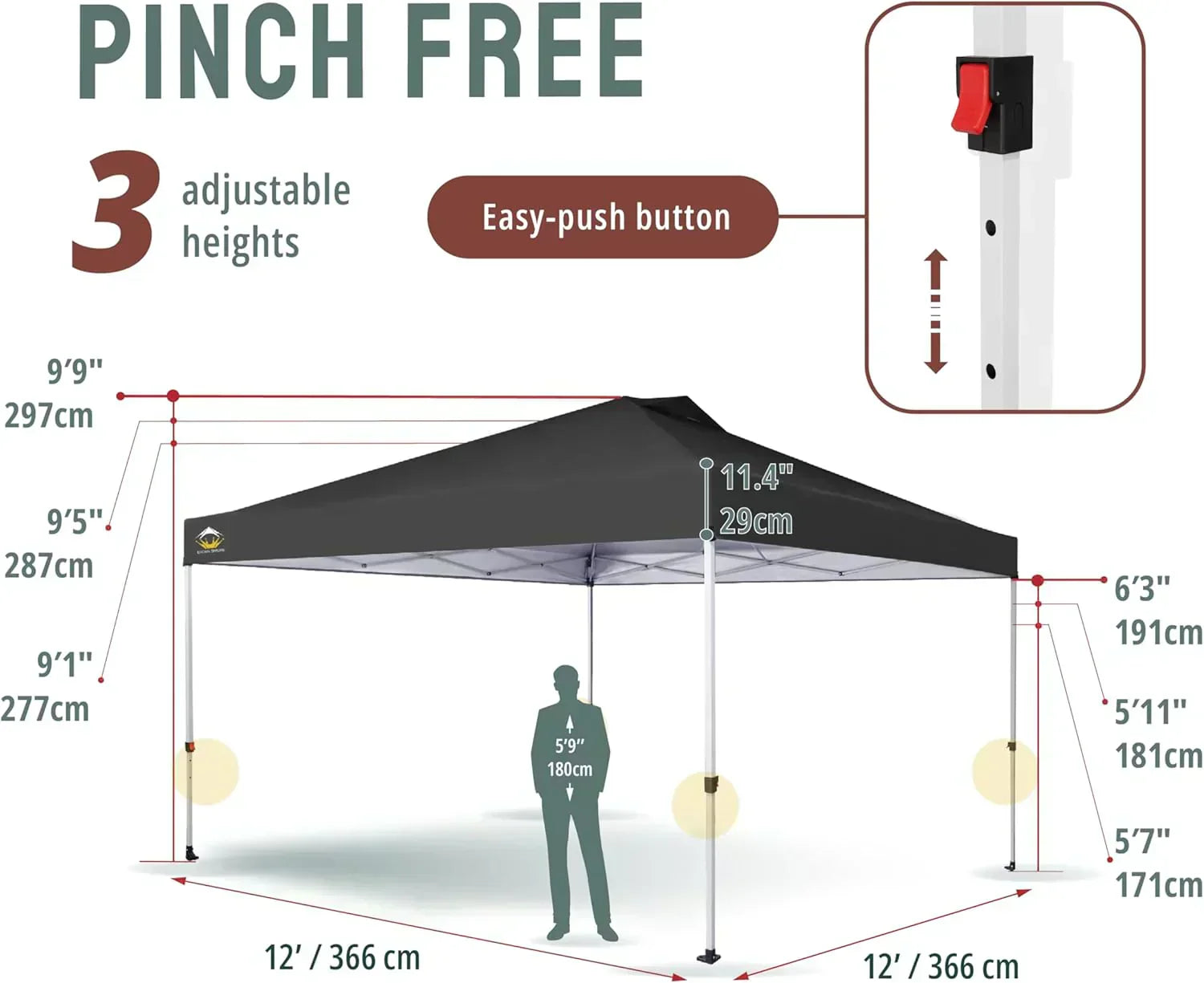 10x10 Pop-Up Awning One-Click Installation Beach Tent Outdoor Sunshade Silver Coated Top