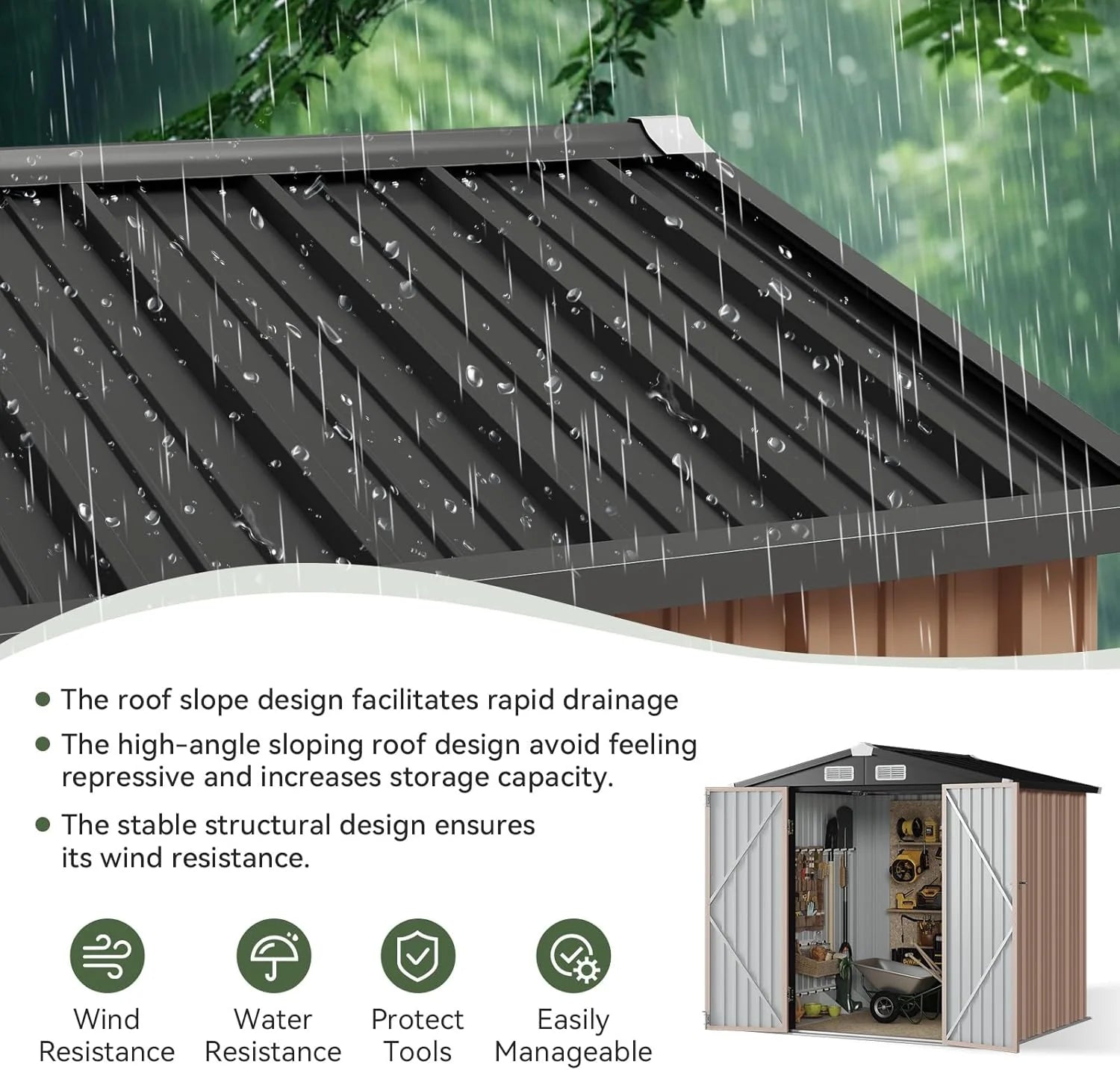 Aoxun 6.2x4 FT Shed Outdoor Storage Shed Metal Garden Shed Slooping Roof Tool Shed Bike Shed