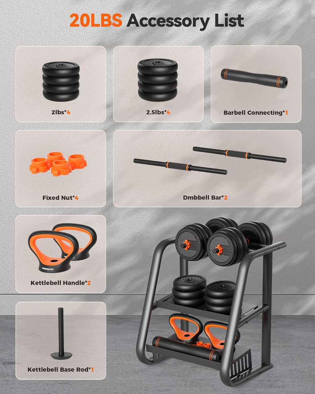 Feierdun adjustable dumbbells with connectors Barbell, kettlebell push-up stand
