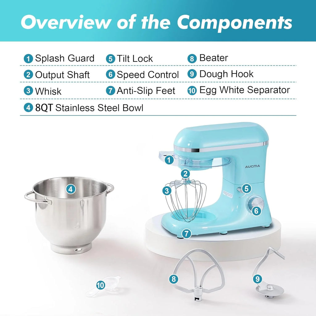 Aucma Stand Mixer,6.5-QT 660W 6-Speed Tilt-Head Food Mixer, Kitchen Electric Mixer with Dough Hook