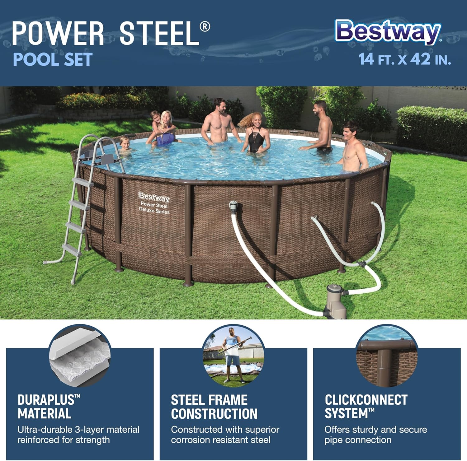 Power Steel Round Above Ground Outdoor Backyard Swimming Pool Set 1,000 GPH Filter Pump