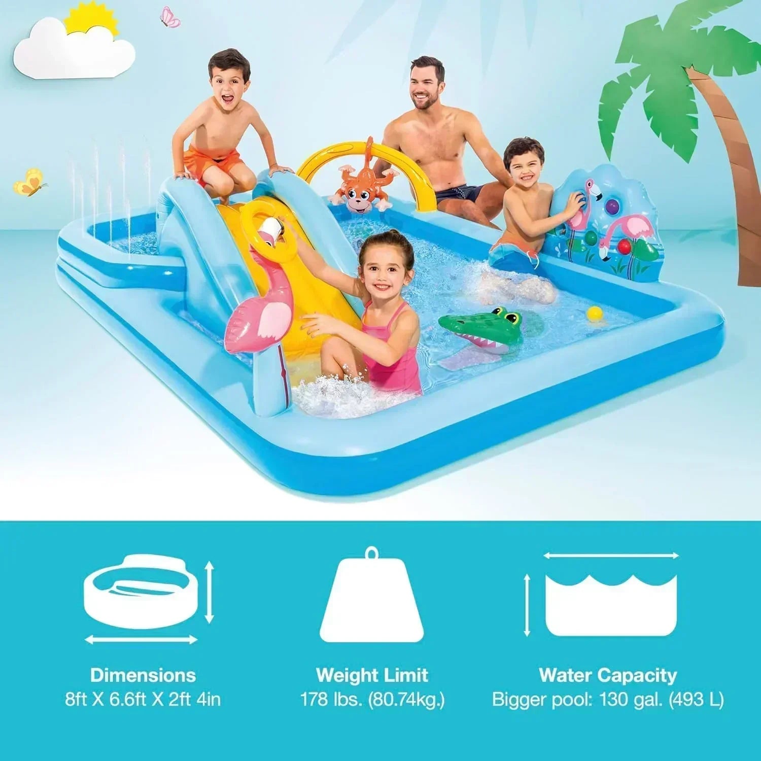 Intex 96 x 78 x 28 Inflatable Jungle Adventure Play Center Spray Kiddie Pool Water Slide