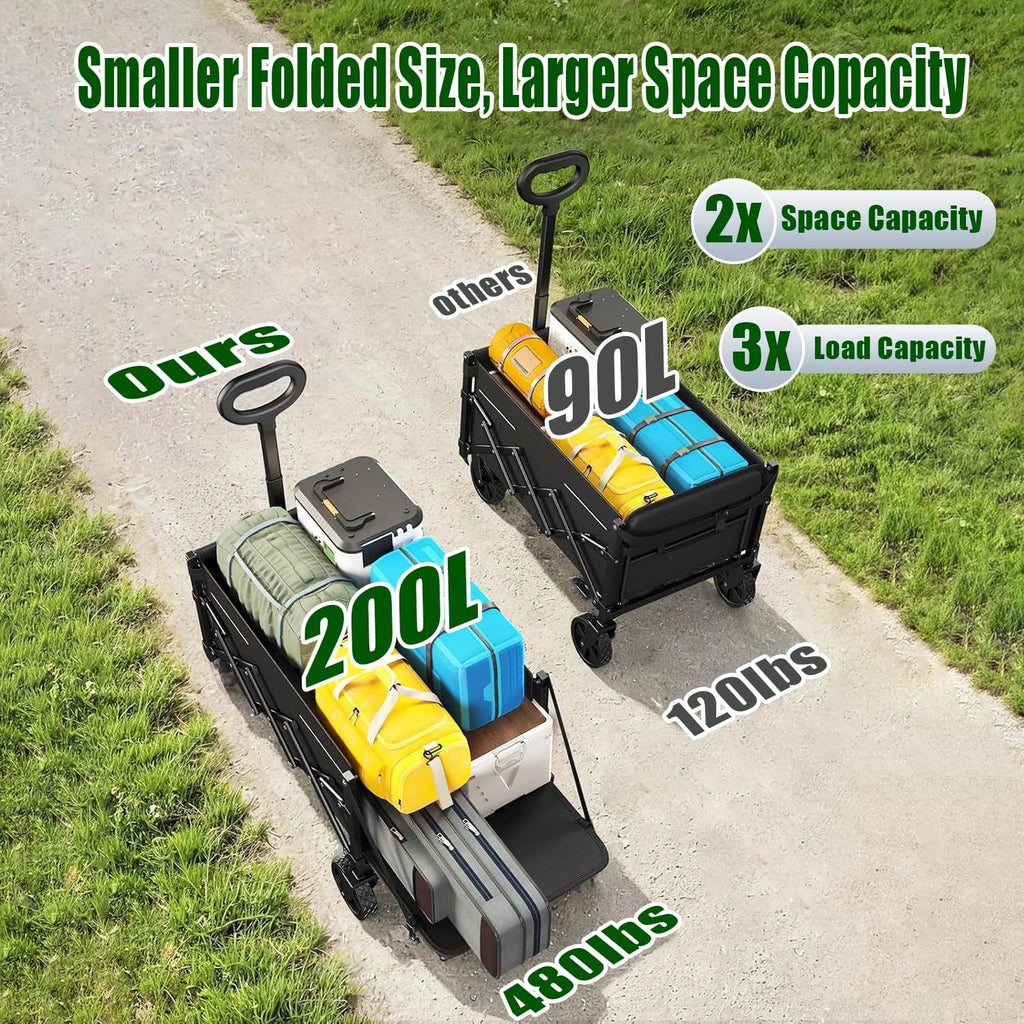 Foldable 4-wheel cart foldable 37 inches long 480 lb capacity heavy-duty beach cart