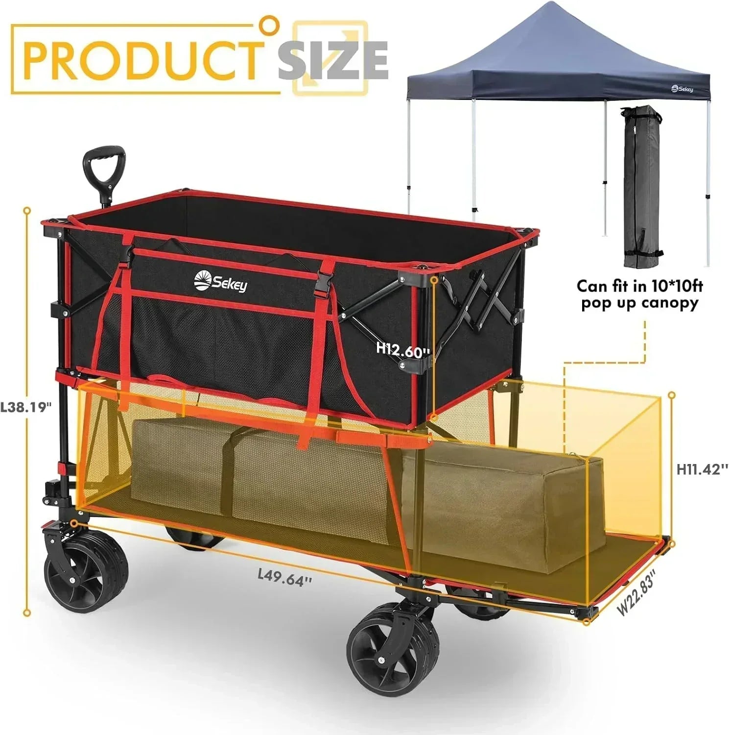 400L Large Capacity Folding Double Decker Wagon with Brakes 50 Extra Long Extender Cart