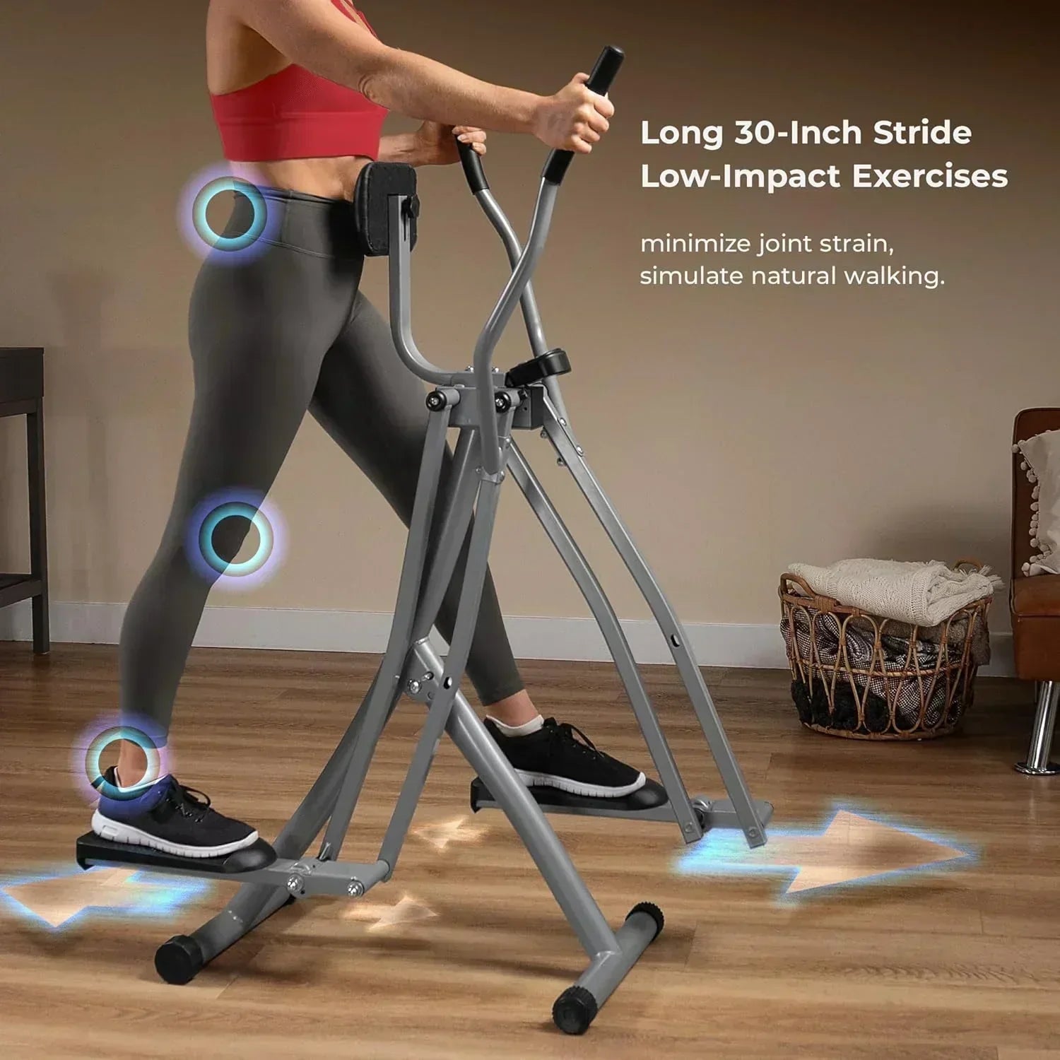 Sunny Health & Fitness Smart Air Walker Elliptical Low-Impact 30-Inch Stride Home Glider Machine