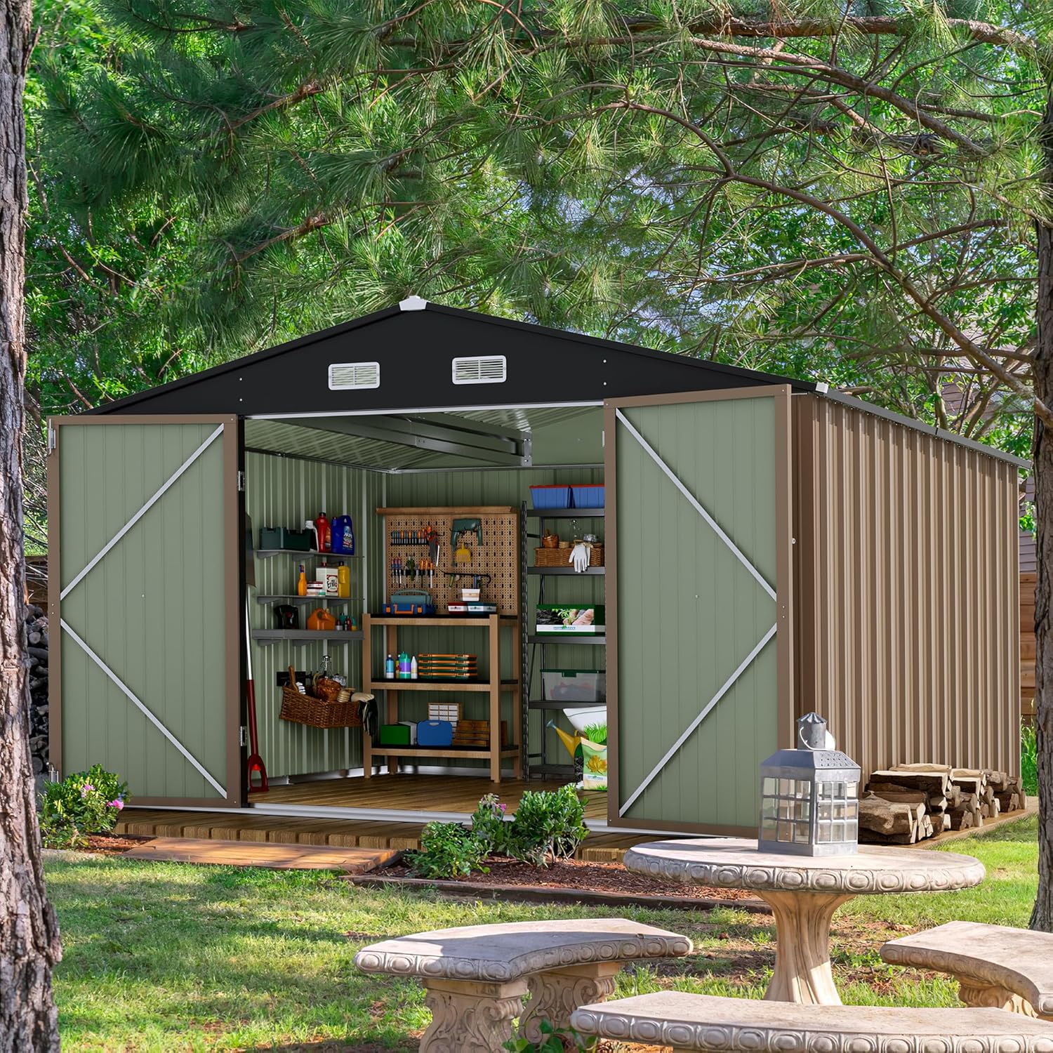 Devoko Outdoor Storage Shed Lockable Metal Garden Shed Steel Anti-Corrosion Storage House