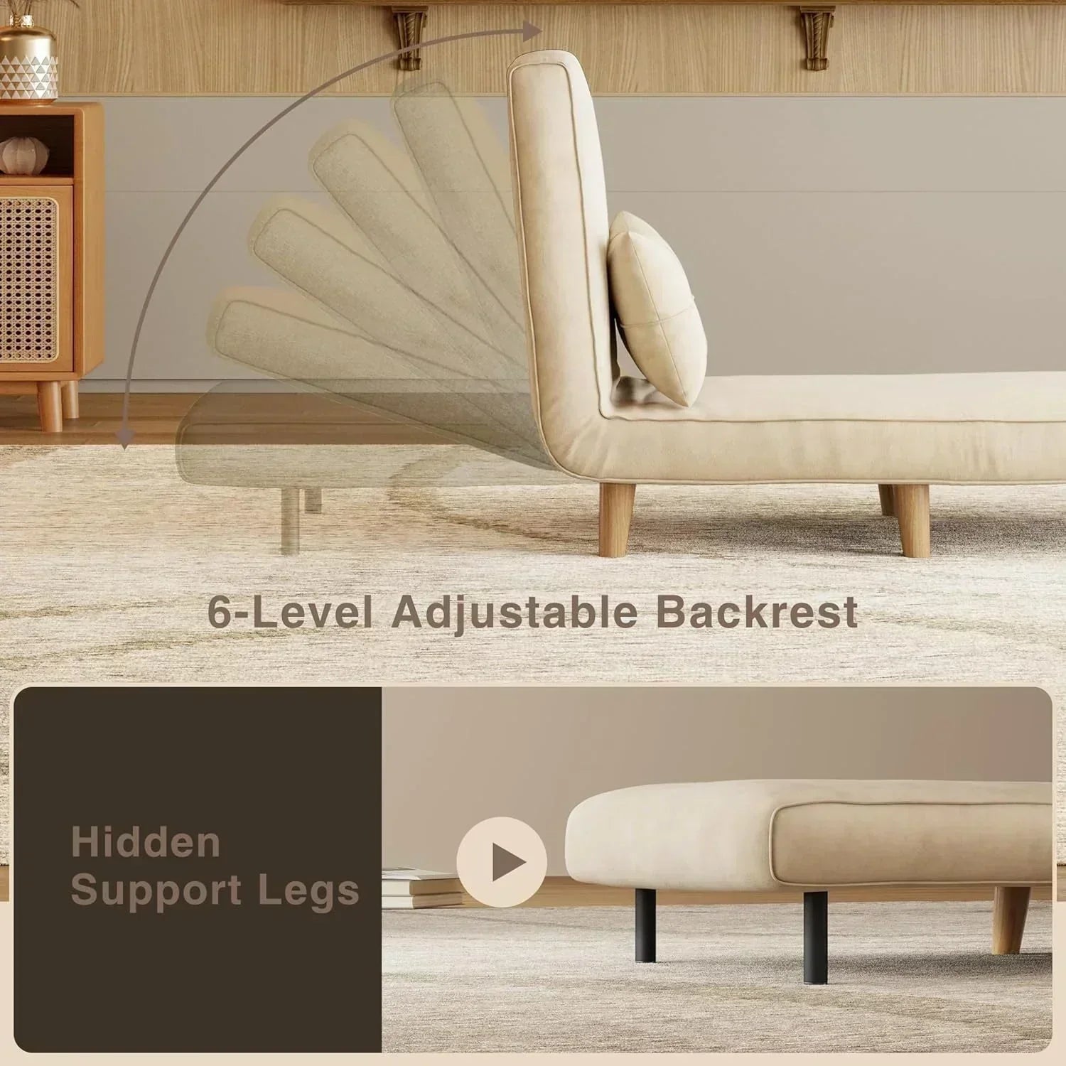3-in-1 sleeper chair bed convertible chair bed futon sofa with adjustable backrest