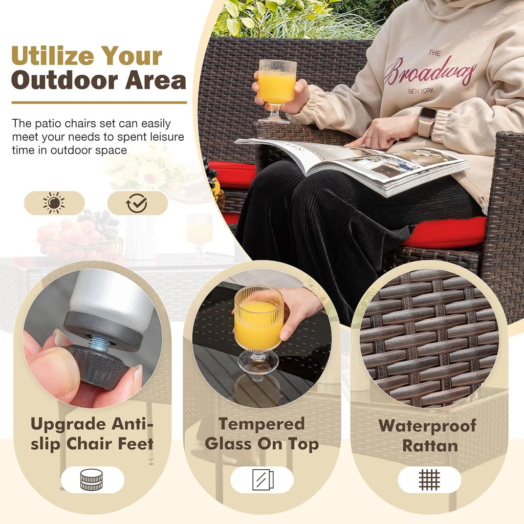 Homall 4 Pieces Outdoor Patio Furniture Sets Rattan Chair Wicker Set, Outdoor Indoor Use Backyard Porch Garden Poolside Balcony Furniture Sets Clearance (Brown and Beige)