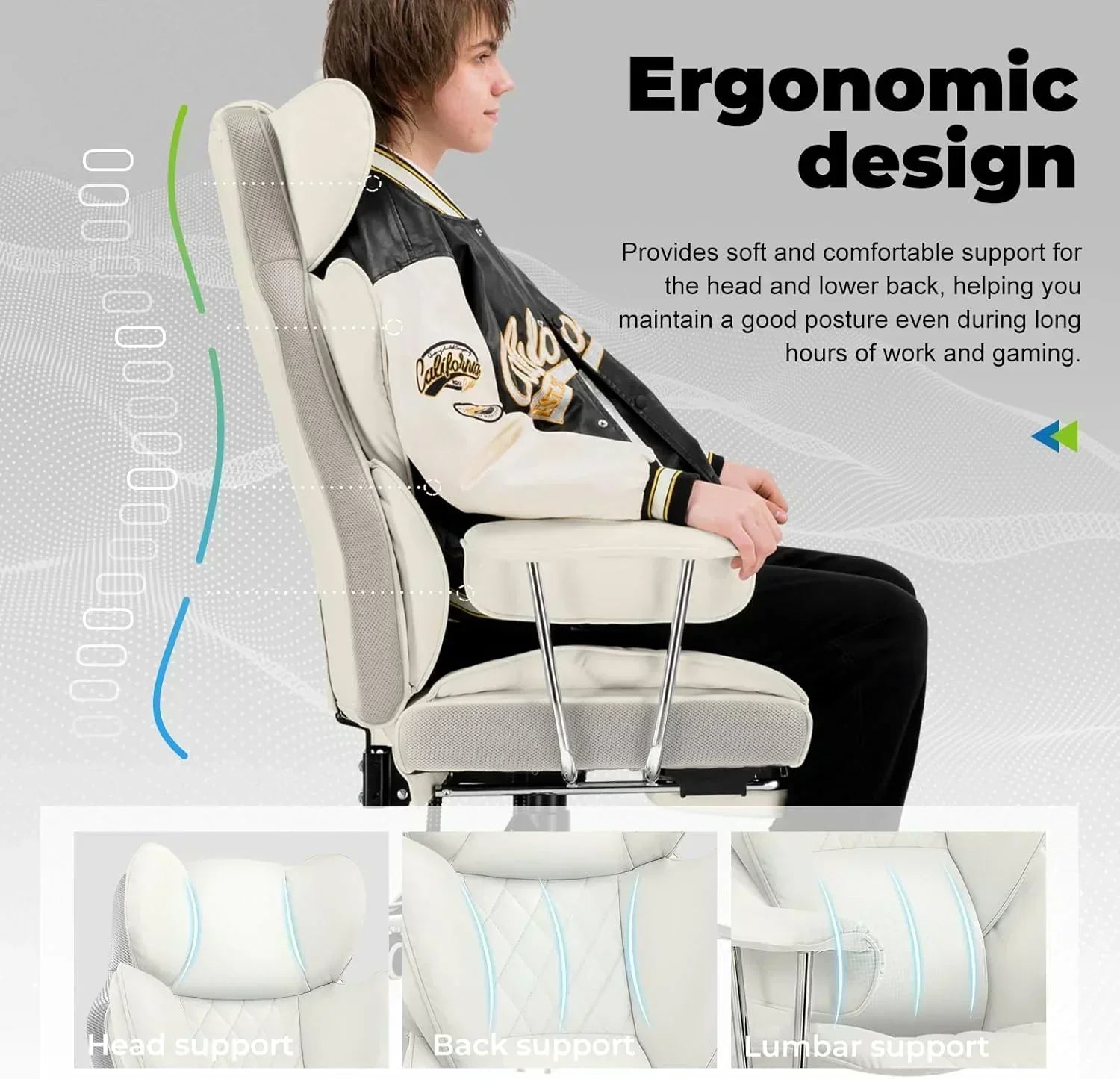 Large high back office chair high back leather gaming chair with footrest