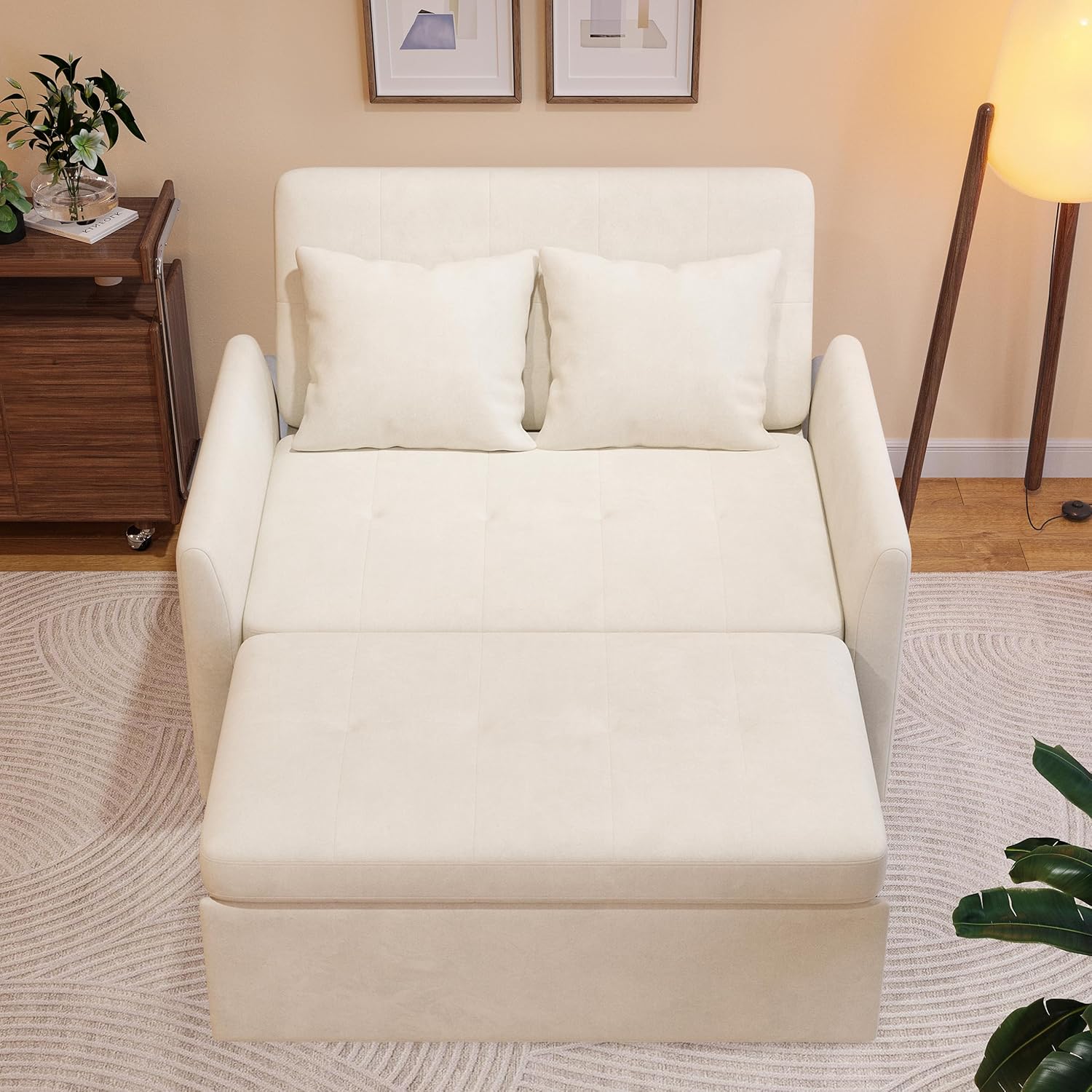 Sleeper Sofa Bed, 3 in 1 Convertible Sleeper Couch Bed Pull Out, Small Loveseat Sofa, Futon Sofa Bed Full Size, 46 Velvet Love Seat