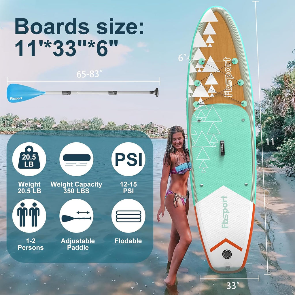 FBSPORT 11' Premium Stand Up Paddle Board Yoga Board with Durable SUP Accessories Carry Bag