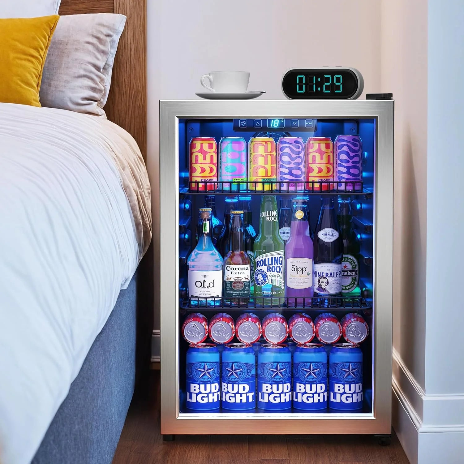 Beverage Refrigerator Cooler-120 Cans Freestanding Mini Fridge Cooler with Glass Door