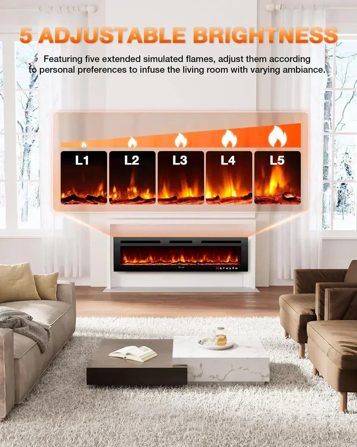 Electric Fireplace 60Inch Wall Mounted Electric Fireplace Heater with Timer Inserts TV Stand
