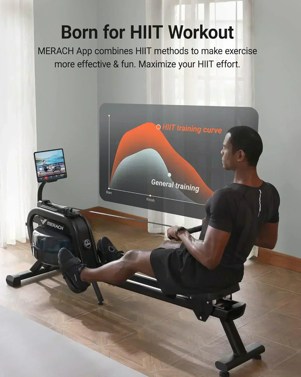 Merachi household rowing machine silent resistance dual-slide design