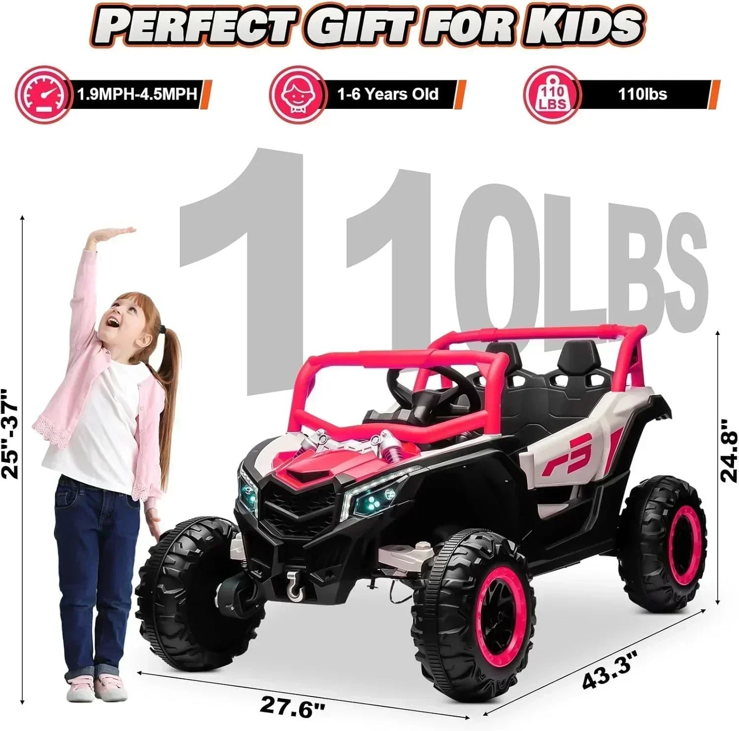 JOYRACER Kids Remote Control Car with 4 x 150W Motors Shock Absorbers Bluetooth MP3 Player