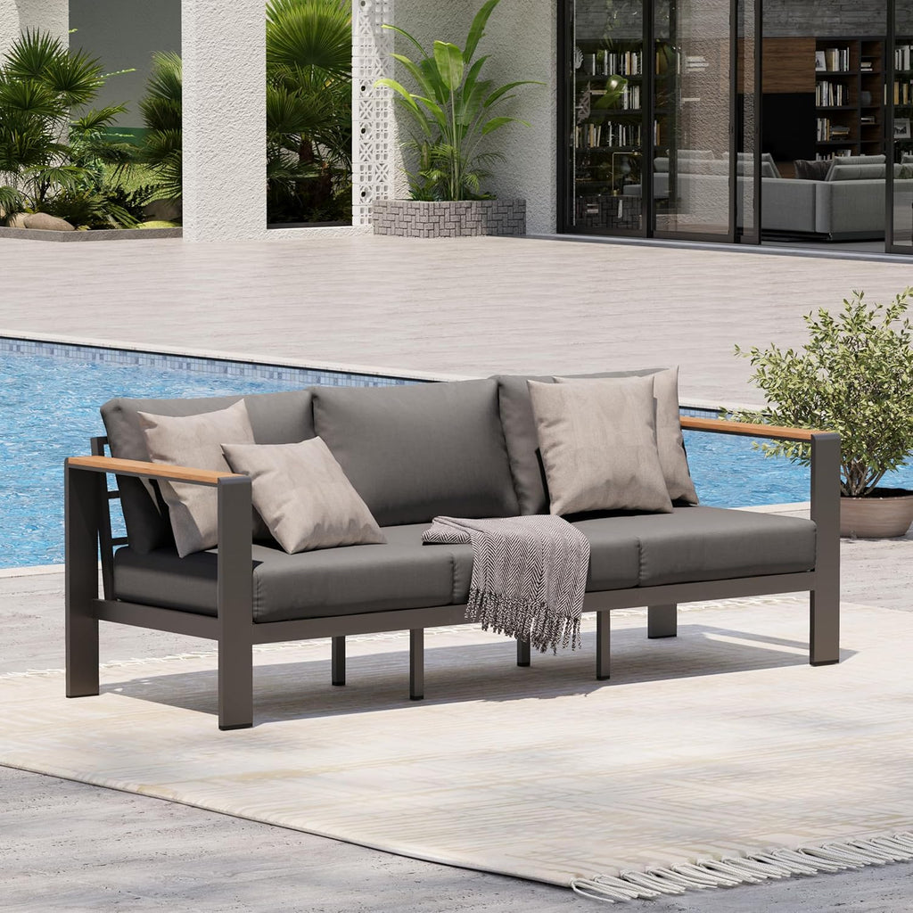 Aluminum Outdoor Patio Furniture Set with Coffee Table, 5 Piece Patio Conversation Sets, Outdoor Sectional Furniture for Porch, Balcony, Yard, Gray