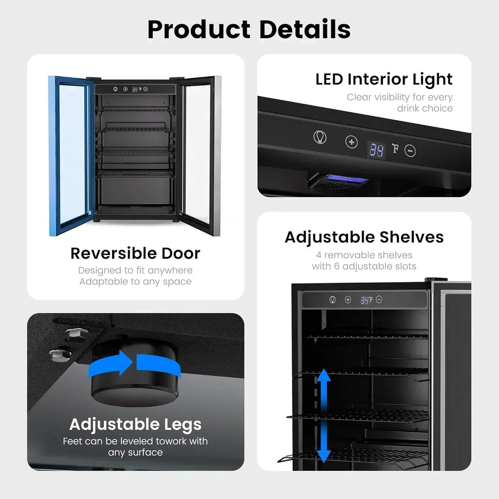 Beverage Refrigerator Cooler 126 Can Mini Fridge Glass Door for Drinks Soda Beer Wine Refrigerator