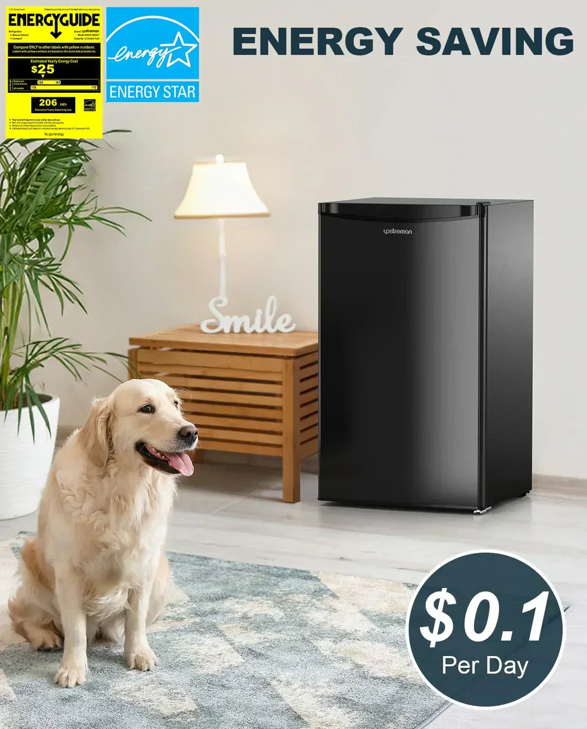 Upstreman 3.2 Cu.Ft Mini Fridge Freezer Single Door Fridge Dorm Fridge Adjustable Thermostat