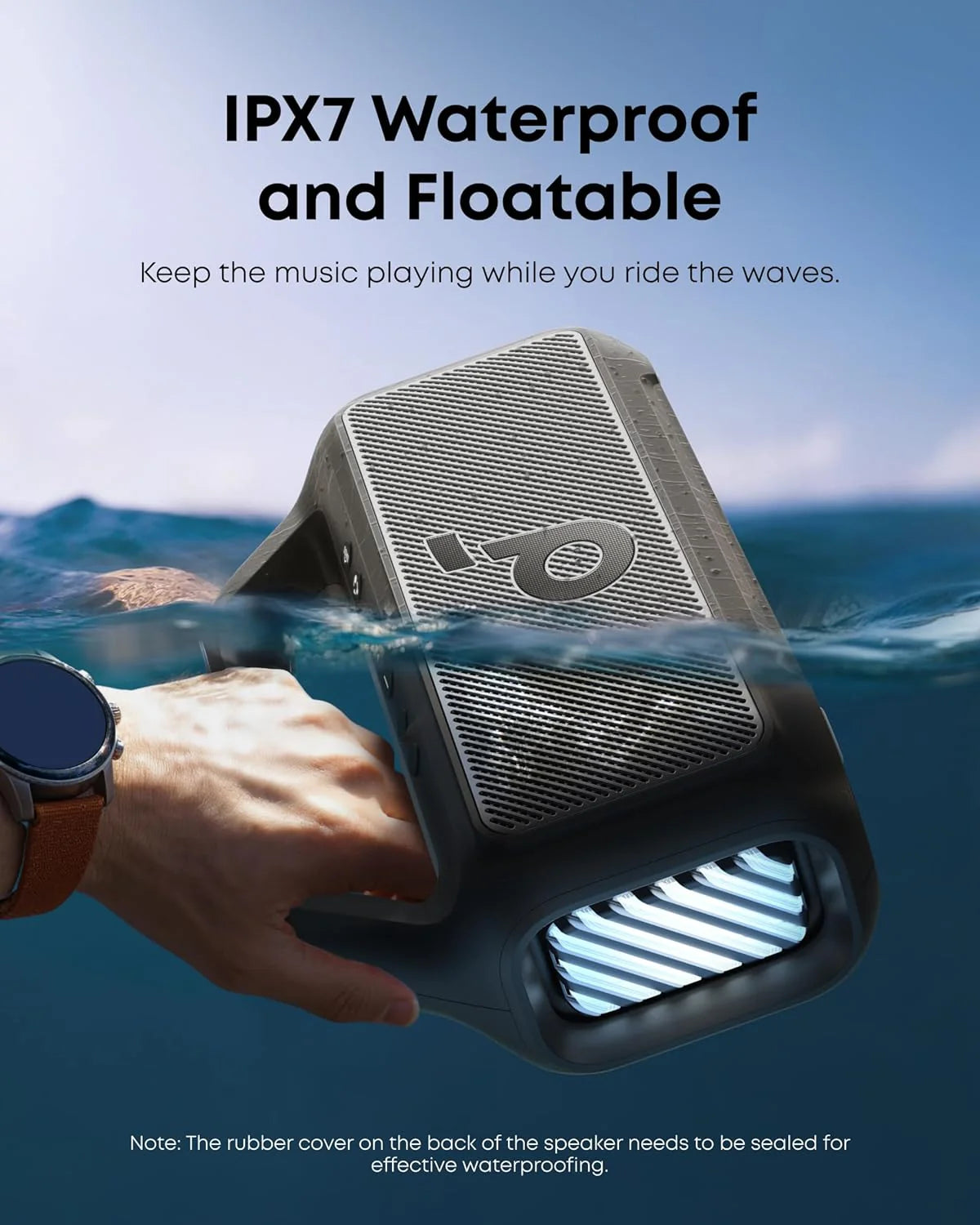 Outdoor Speaker, 80W, Subwoofer, BassUp 2.0, 24H Playtime, IPX7 Waterproof, Floatable, RGB Lights, USB-C, Custom EQ, Bluetooth 5.3, Portable for Camping, Beach, and Backyard
