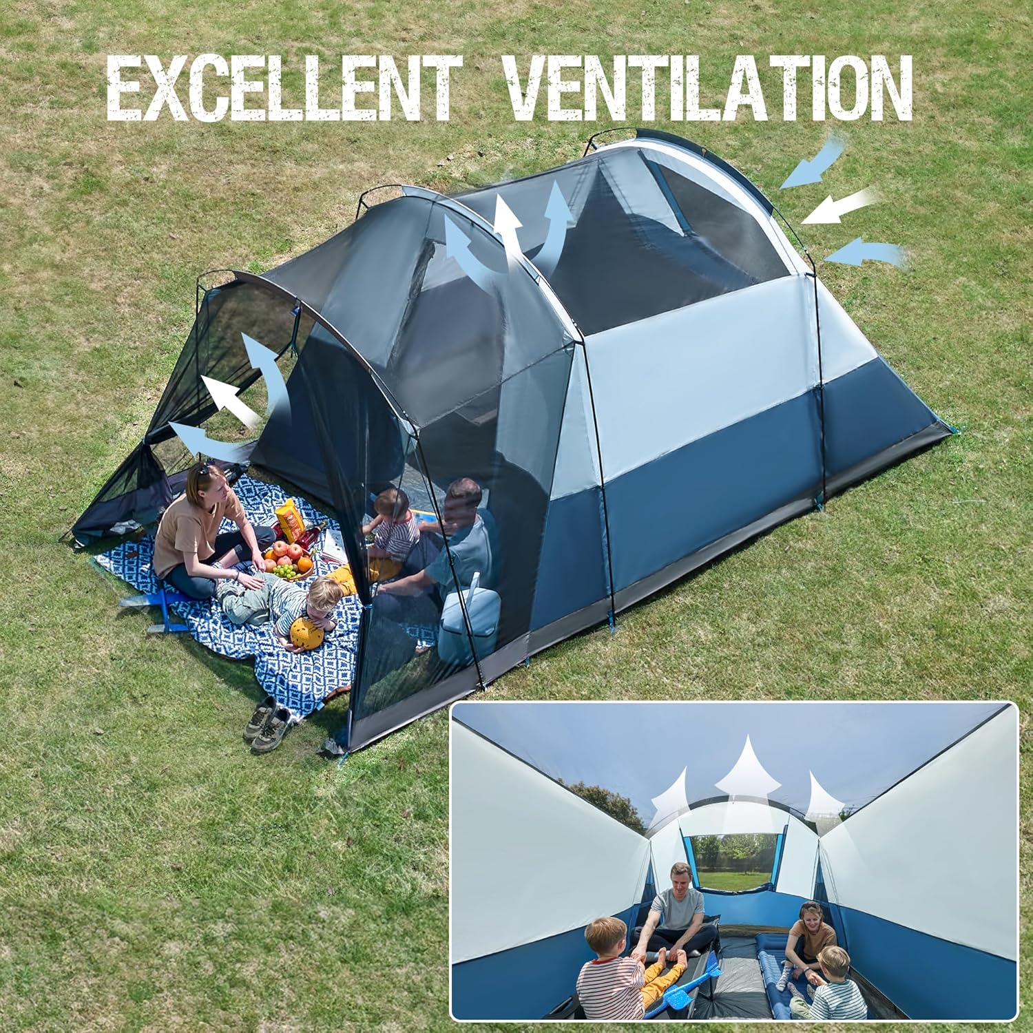 PORTAL 6/8/10 Person Family Camping Tent with Screen Room Water Resistant Big Tunnel Tent